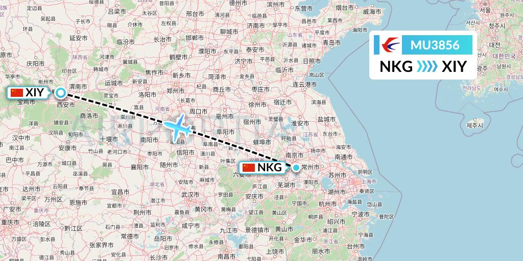 MU3856 China Eastern Airlines Flight Map: Nanjing to Xi'an