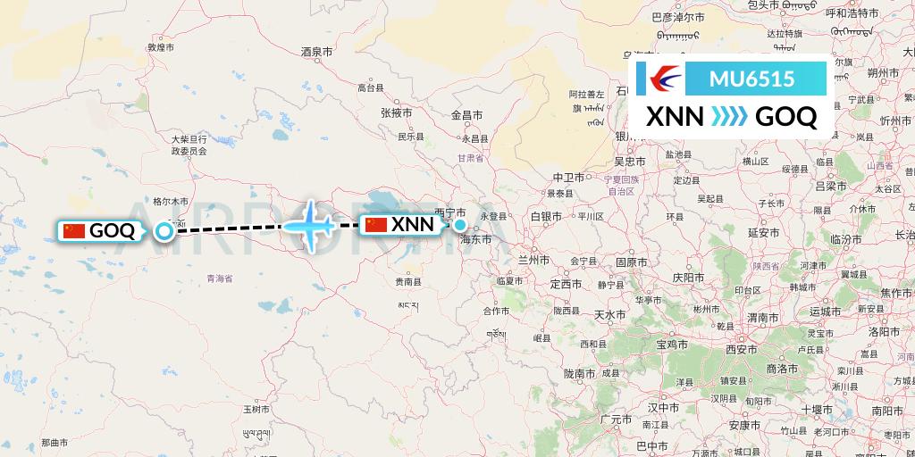 MU6515 China Eastern Airlines Flight Map: Xining to Golmud