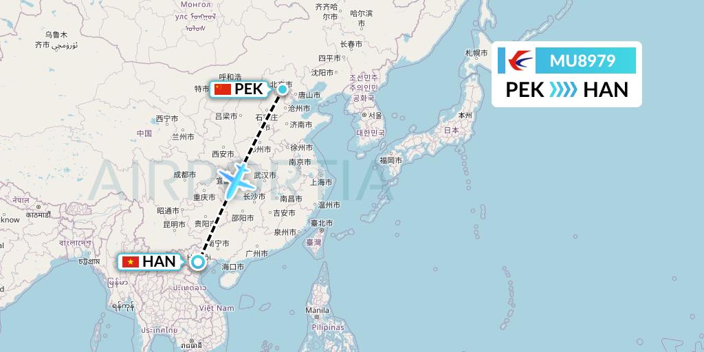 MU8979 China Eastern Airlines Flight Map: Beijing to Hanoi