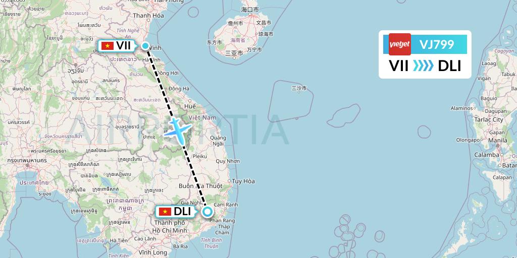 VJ799 VietJet Air Flight Map: Vinh to Da Lat