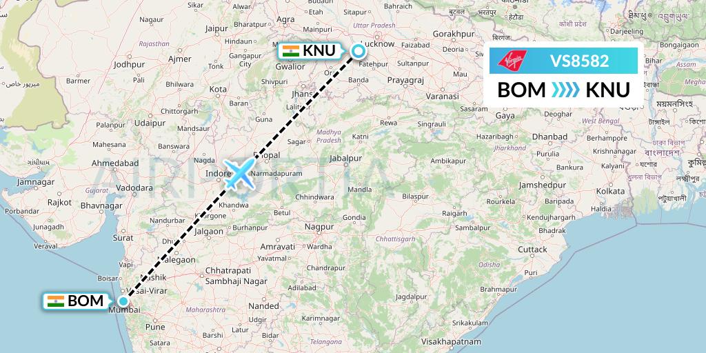 VS8582 Virgin Atlantic Airways Flight Map: Mumbai to India