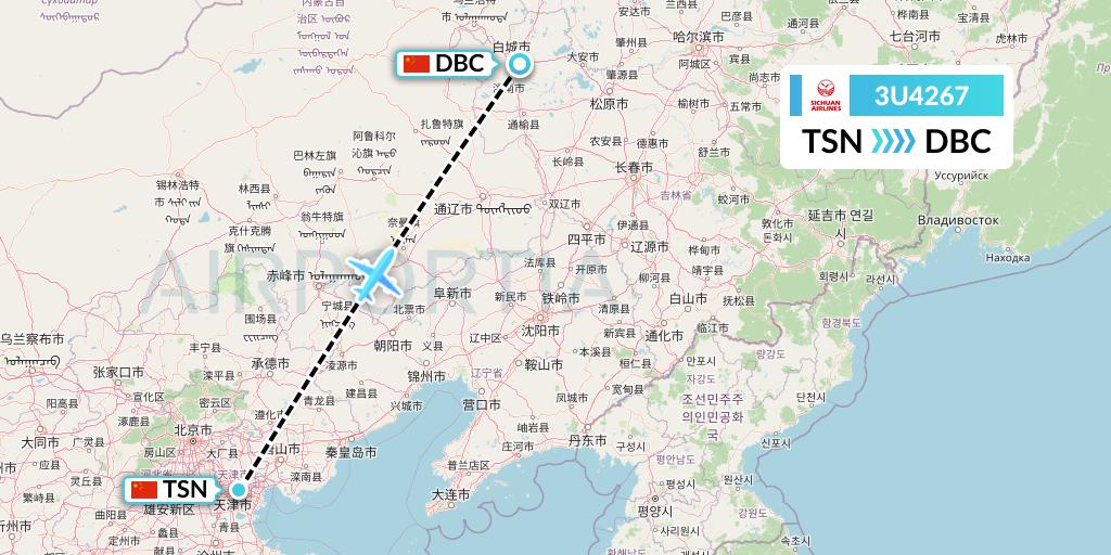 3U4267 Sichuan Airlines Flight Map: Tianjin to Jilin
