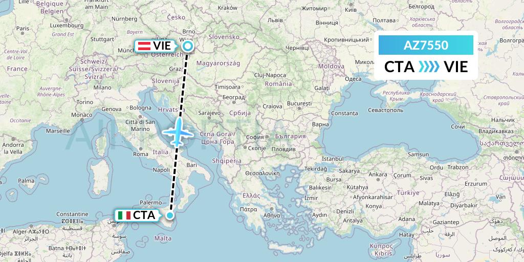 AZ7550 ITA Airways Flight Map: Catania to Vienna