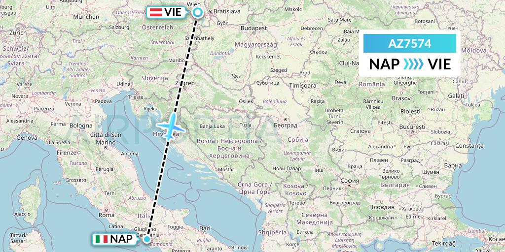 AZ7574 ITA Airways Flight Map: Naples to Vienna