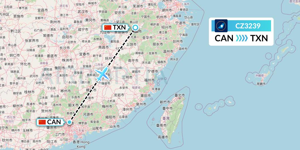 CZ3239 China Southern Airlines Flight Map: Guangzhou to Huangshan City