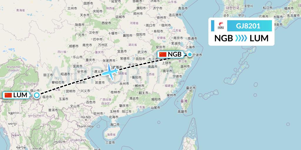 GJ8201 Loong Airlines Flight Map: Ningbo to Mangshi