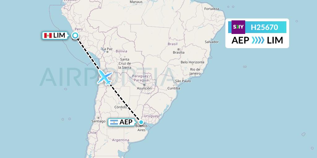 H25670 Sky Airline Flight Map: Buenos Aires to Lima