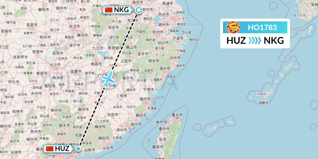 HO1783 Juneyao Airlines Flight Map: Huizhou to Nanjing