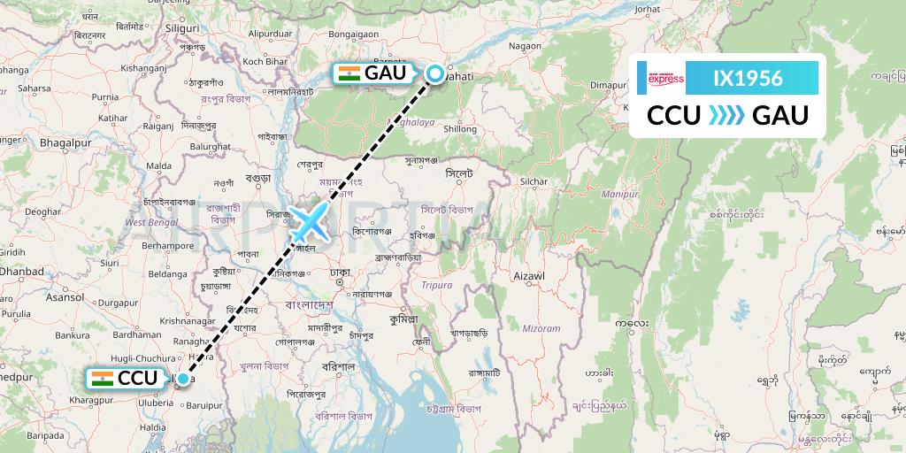 IX1956 Air India Express Flight Map: Kolkata to Guwahati