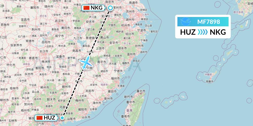 MF7898 Xiamen Airlines Flight Map: Huizhou to Nanjing