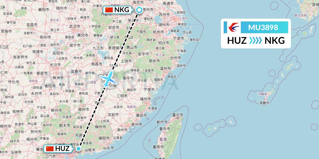 MU3898 China Eastern Airlines Flight Map: Huizhou to Nanjing