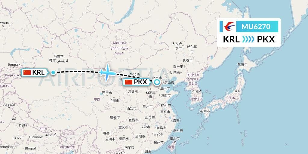 MU6270 China Eastern Airlines Flight Map: Korla to Beijing