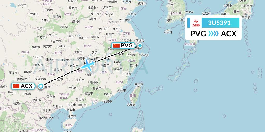3U5391 Sichuan Airlines Flight Map: Shanghai to Xingyi
