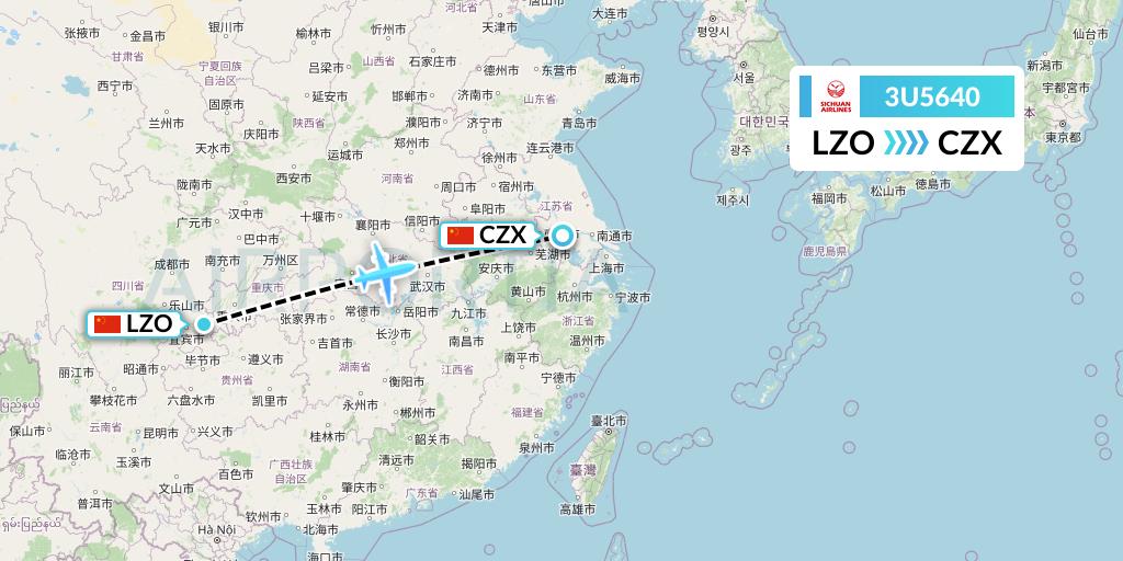 3U5640 Sichuan Airlines Flight Map: Luzhou to Changzhou
