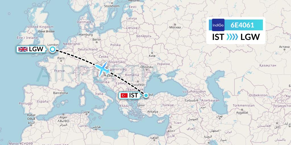 6E4061 IndiGo Airlines Flight Map: Istanbul to London