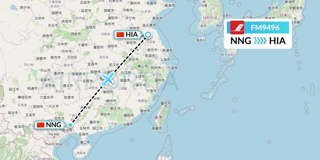 FM9496 Shanghai Airlines Flight Map: Nanning to Huai'an