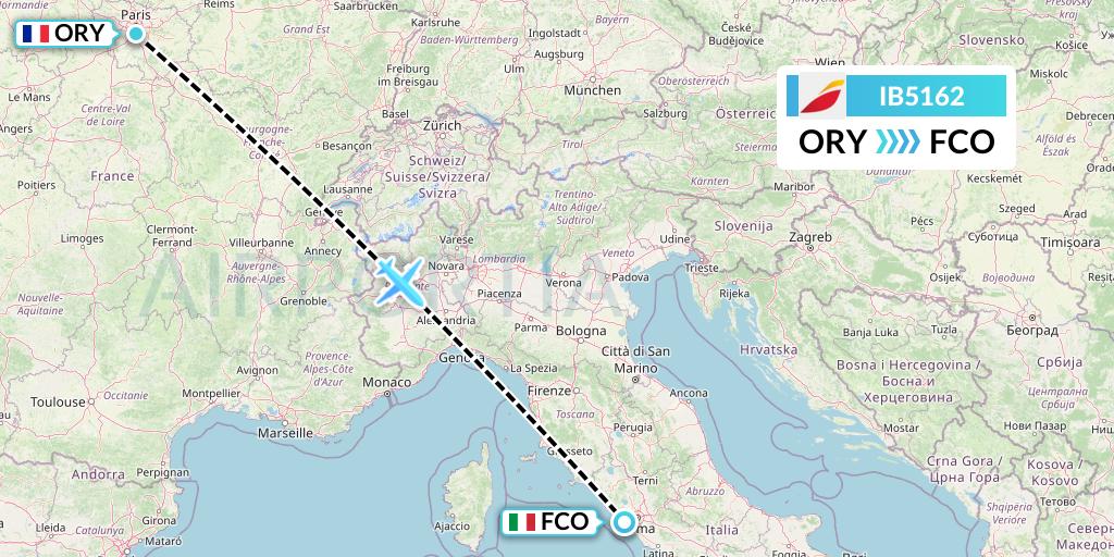 IB5162 Iberia Flight Map: Paris to Rome