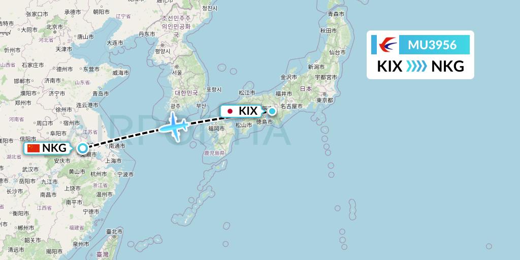 MU3956 China Eastern Airlines Flight Map: Osaka to Nanjing