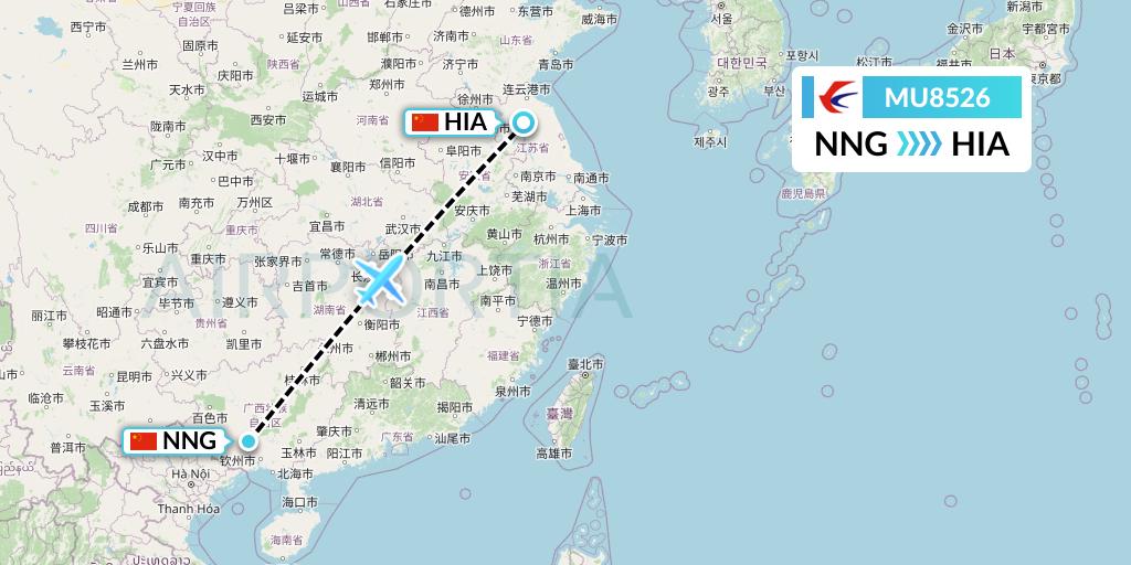MU8526 China Eastern Airlines Flight Map: Nanning to Huai'an