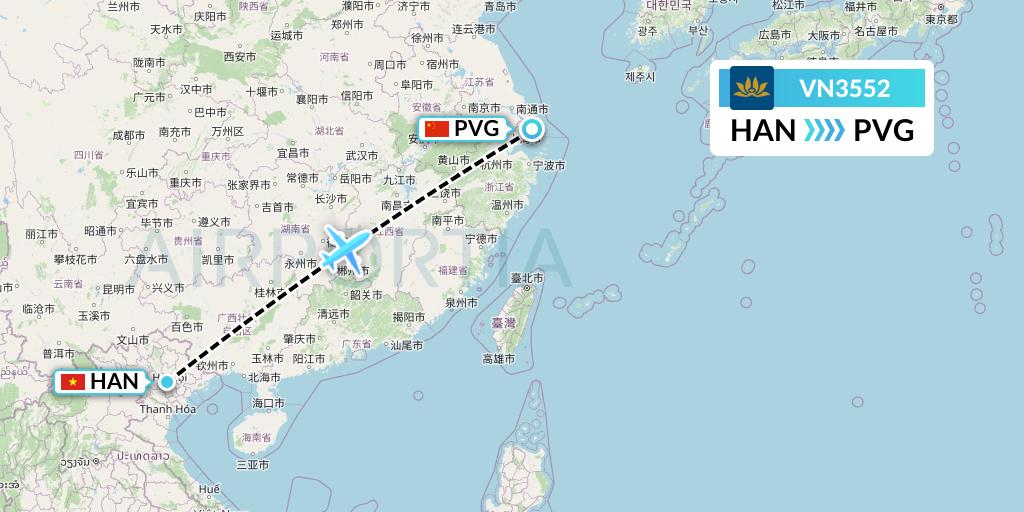 VN3552 Vietnam Airlines Flight Map: Hanoi to Shanghai