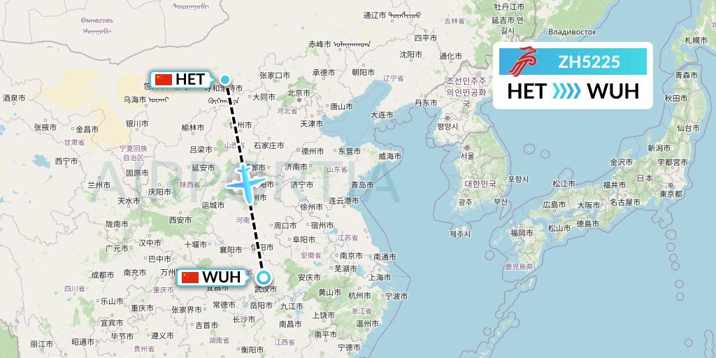 ZH5225 Shenzhen Airlines Flight Map: Hohhot to Wuhan