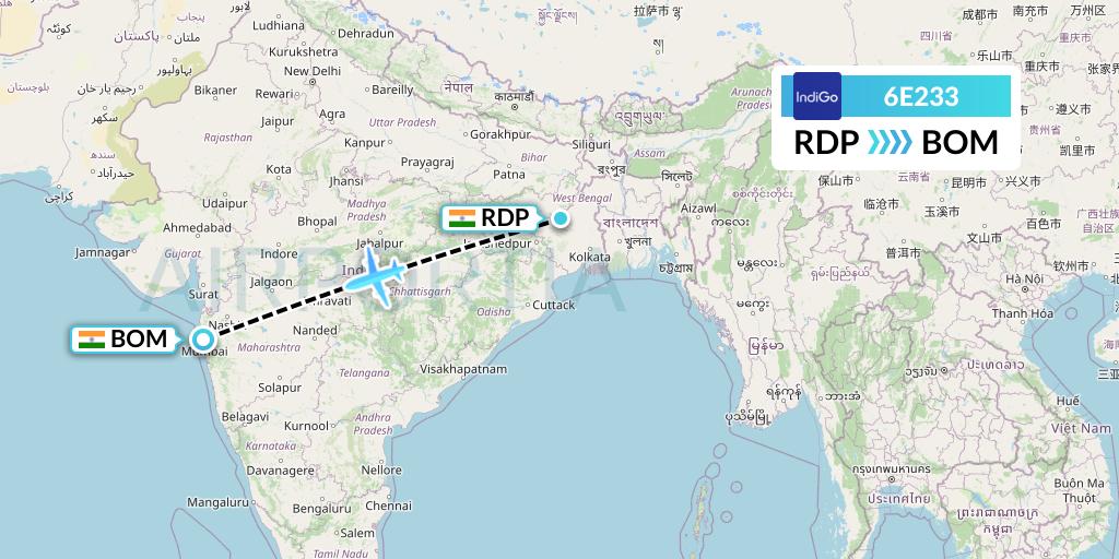 6E233 IndiGo Airlines Flight Map: Andal to Mumbai