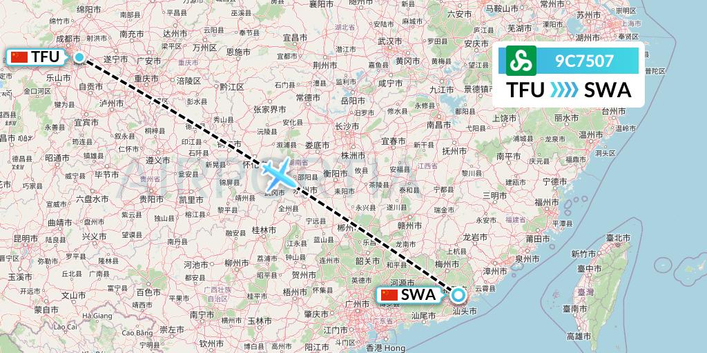 9C7507 Spring Airlines Flight Map: Chengdu to Jieyang