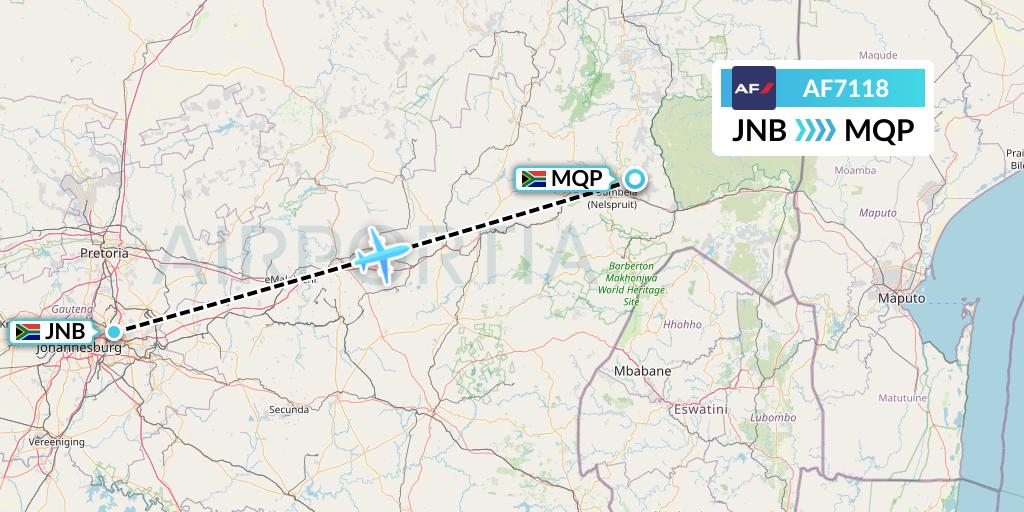 AF7118 Air France Flight Map: Johannesburg to Nelspruit