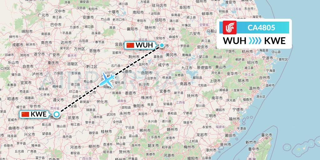 CA4805 Air China Flight Map: Wuhan to Guiyang