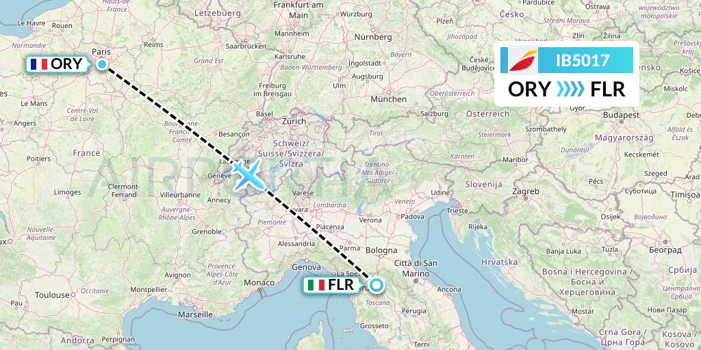 IB5017 Iberia Flight Map: Paris to Florence