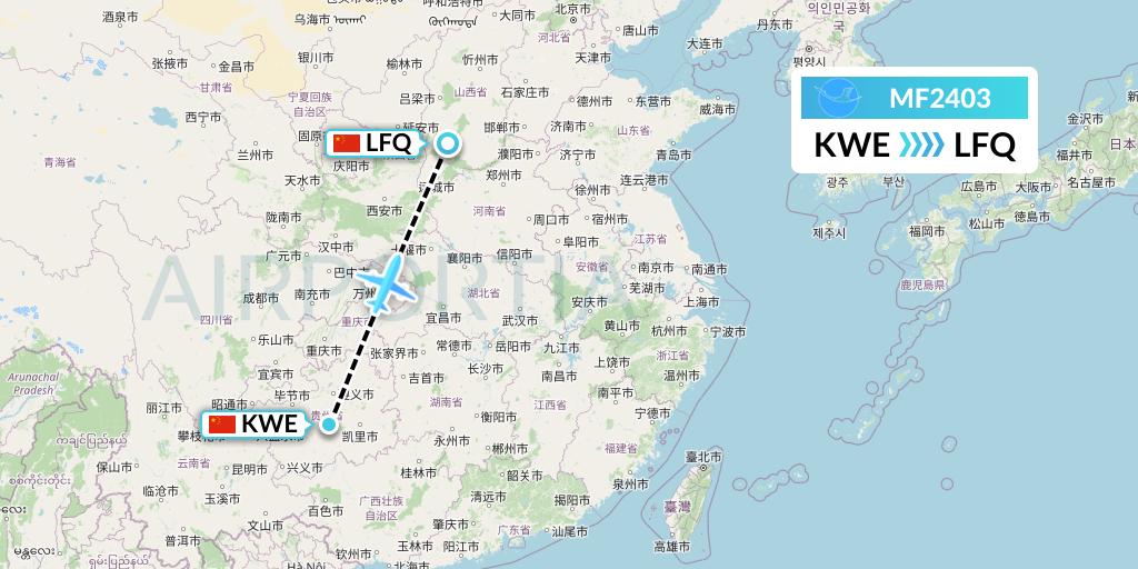 MF2403 Xiamen Airlines Flight Map: Guiyang to Yulin