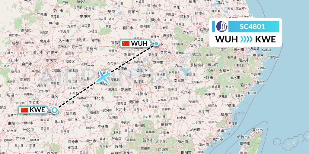 SC4801 Shandong Airlines Flight Map: Wuhan to Guiyang