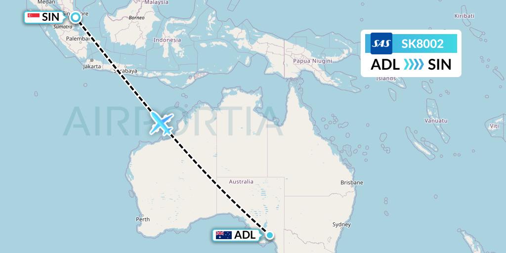 SK8002 SAS Flight Map: Adelaide to Singapore