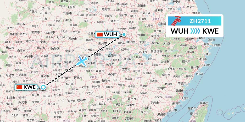 ZH2711 Shenzhen Airlines Flight Map: Wuhan to Guiyang