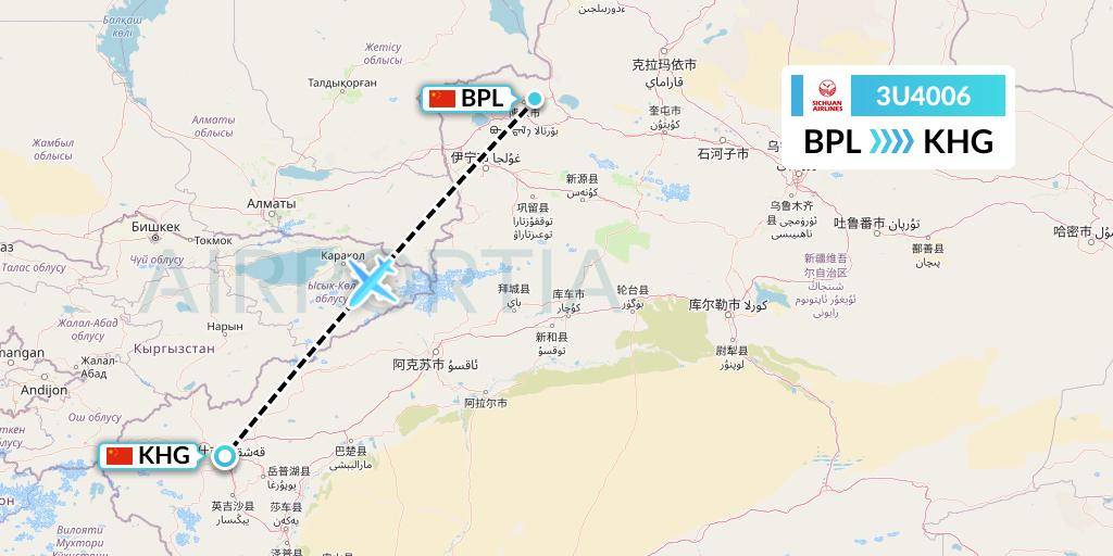3U4006 Sichuan Airlines Flight Map: Bole to Kashgar