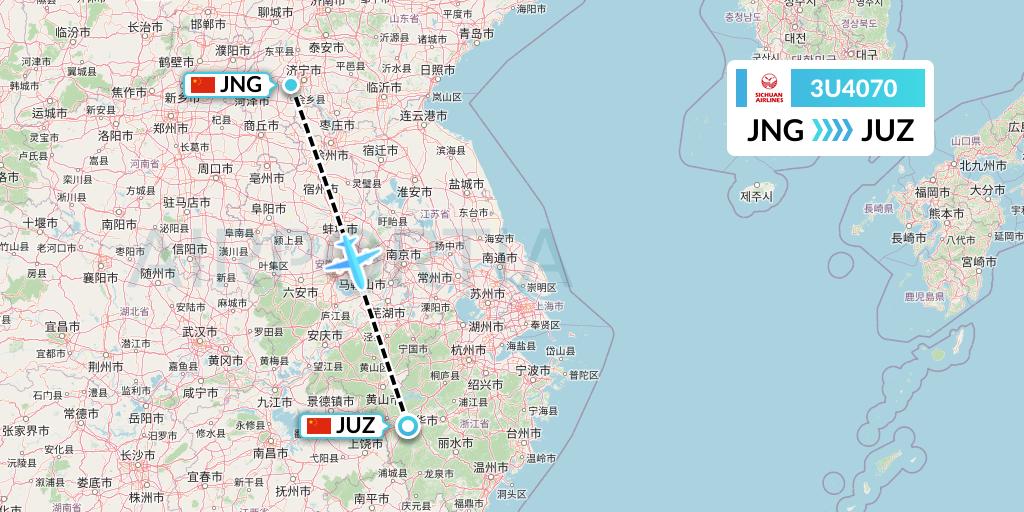 3U4070 Sichuan Airlines Flight Map: Jining to Quzhou