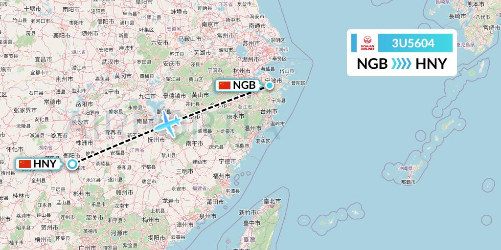 3U5604 Sichuan Airlines Flight Map: Ningbo to Hengyang