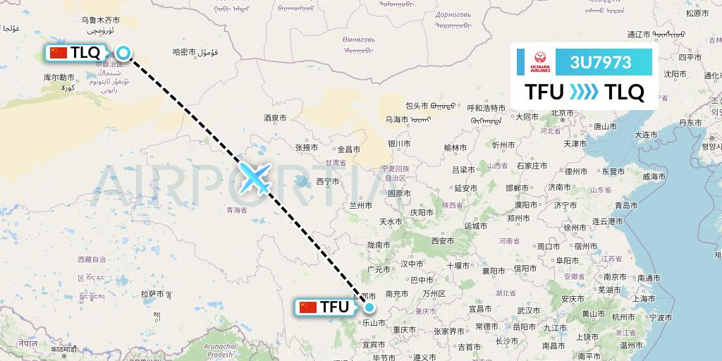 3U7973 Sichuan Airlines Flight Map: Chengdu to Turpan