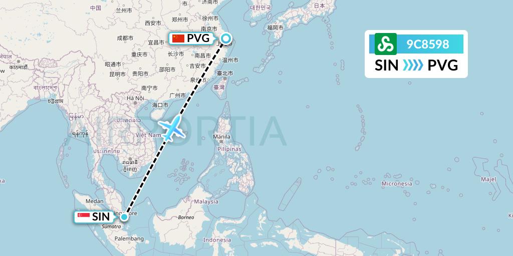 9C8598 Spring Airlines Flight Map: Singapore to Shanghai