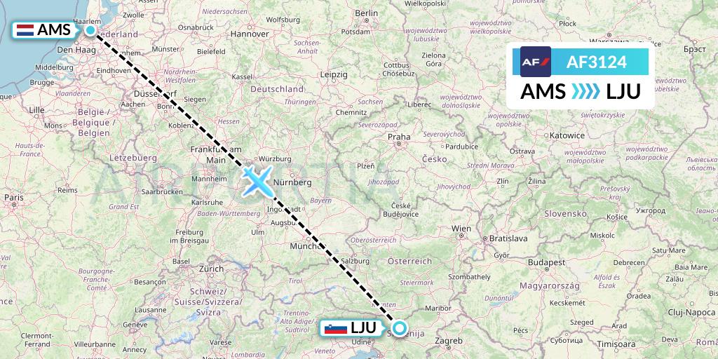 AF3124 Air France Flight Map: Amsterdam to Ljubljana