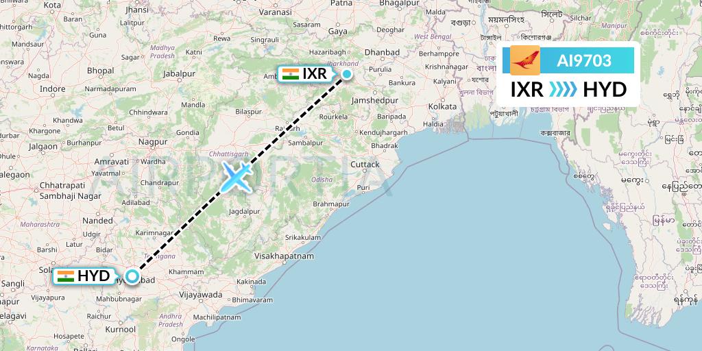 AI9703 Air India Flight Map: Ranchi to Hyderabad