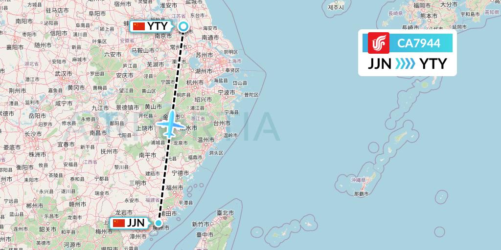 CA7944 Air China Flight Map: Jinjiang to Yangzhou