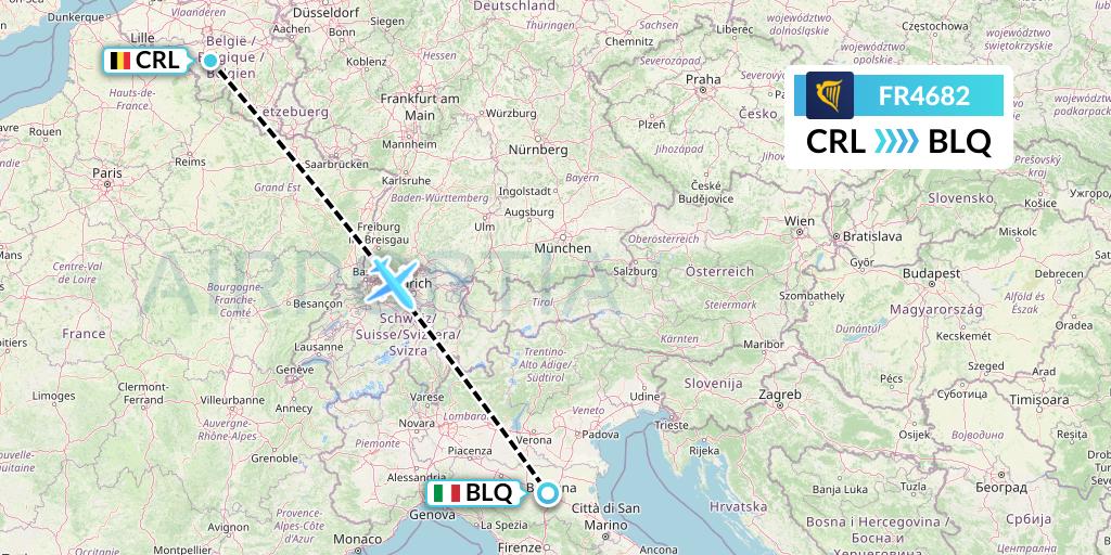 FR4682 Ryanair Flight Map: Brussels to Bologna