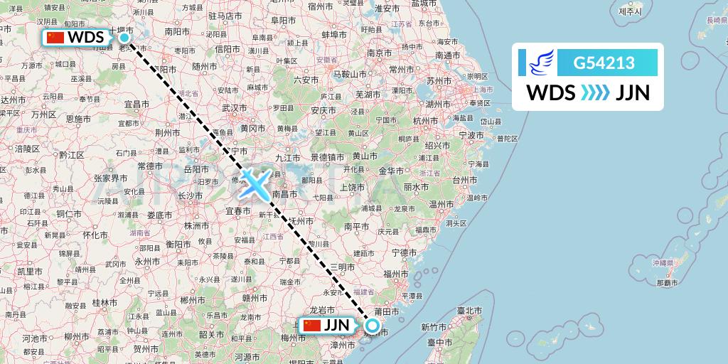 G54213 China Express Airlines Flight Map: Shiyan to Jinjiang