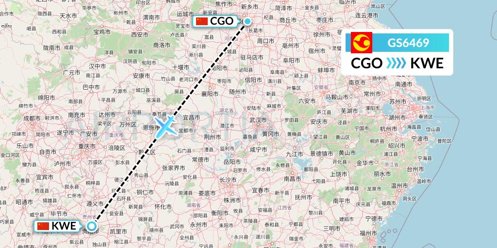 GS6469 Tianjin Airlines Flight Map: Zhengzhou to Guiyang