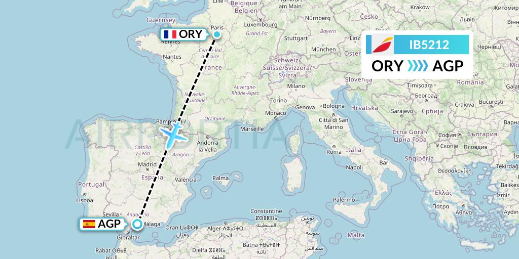 IB5212 Iberia Flight Map: Paris to Malaga