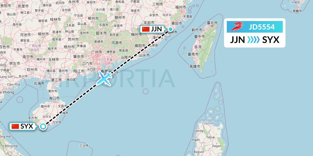 JD5554 Capital Airlines Flight Map: Jinjiang to Sanya