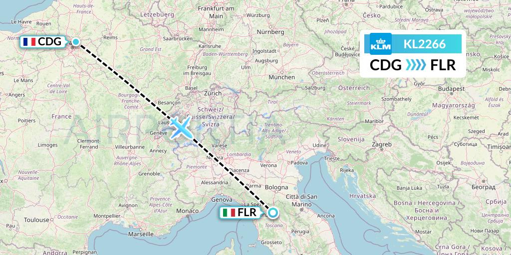 KL2266 KLM Flight Map: Paris to Florence