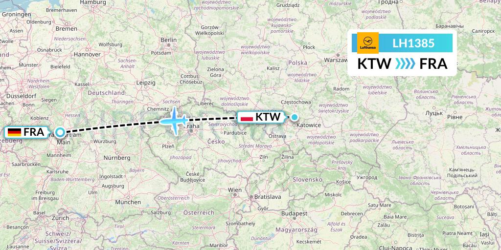 LH1385 Lufthansa Flight Map: Katowice to Frankfurt