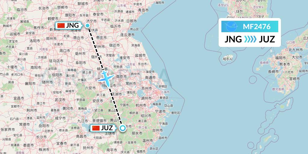 MF2476 Xiamen Airlines Flight Map: Jining to Quzhou